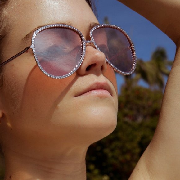 Pink Lens Rhinestone  Aviator Style - Picture 3 of 4